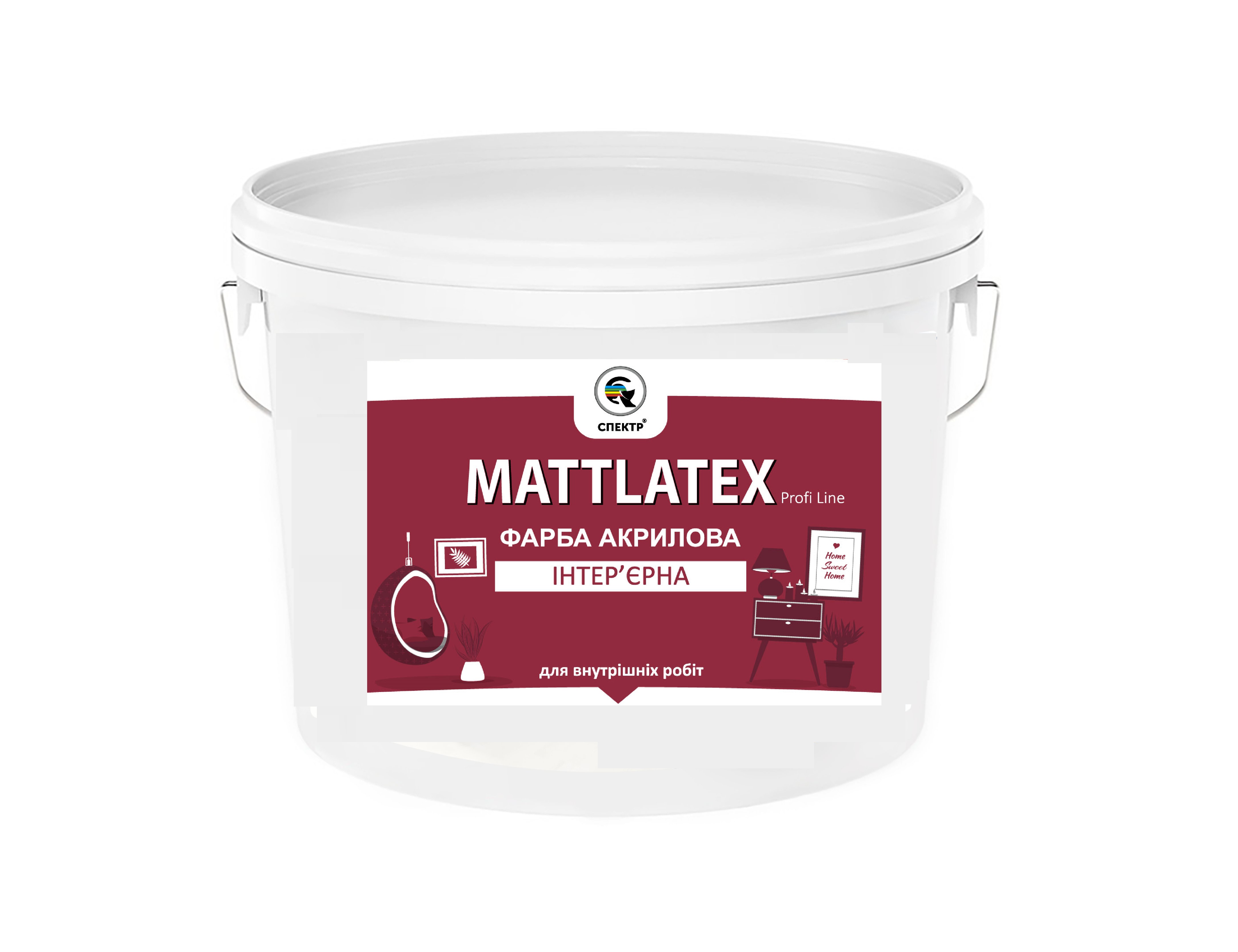 Фарба для внутрішніх робіт інтер'єрна Маттлатекс MATTLATEX PROFI LINE, акрилова, латексна, мат білий, 14кг СПЕКТР
